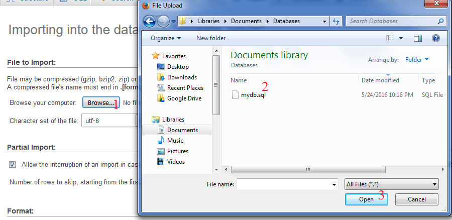 كيفية استيراد أو تصدير قاعدة بيانات MySQL باستخدام phpMyAdmin 1